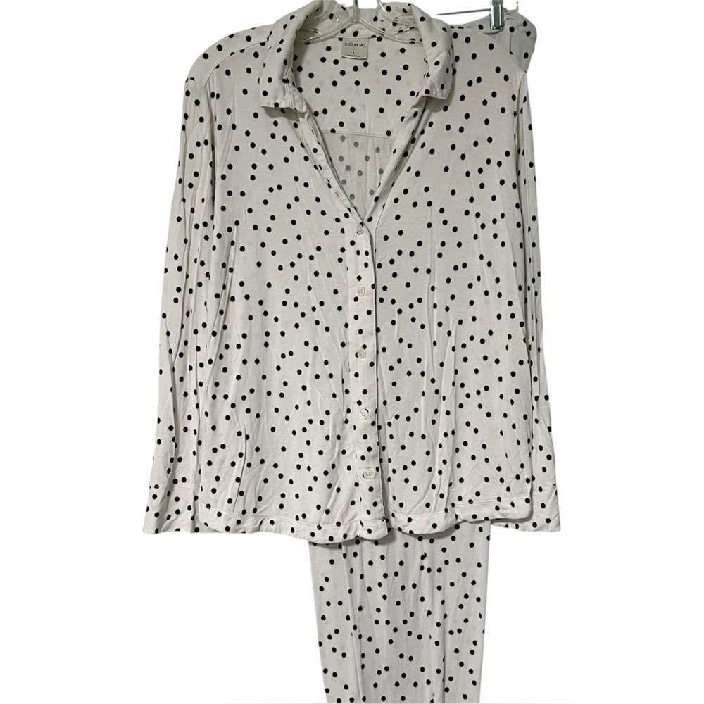 Soma Cool Nights soft, breathable polka dots button-front long sleeve Pajama Set
